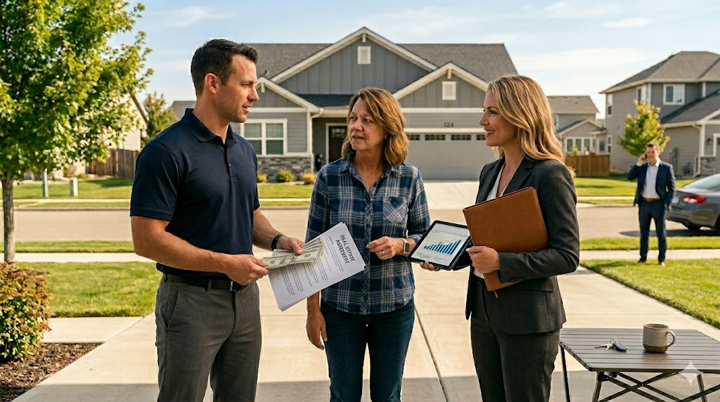 Homeowner comparing a cash home buyer and real estate agent options